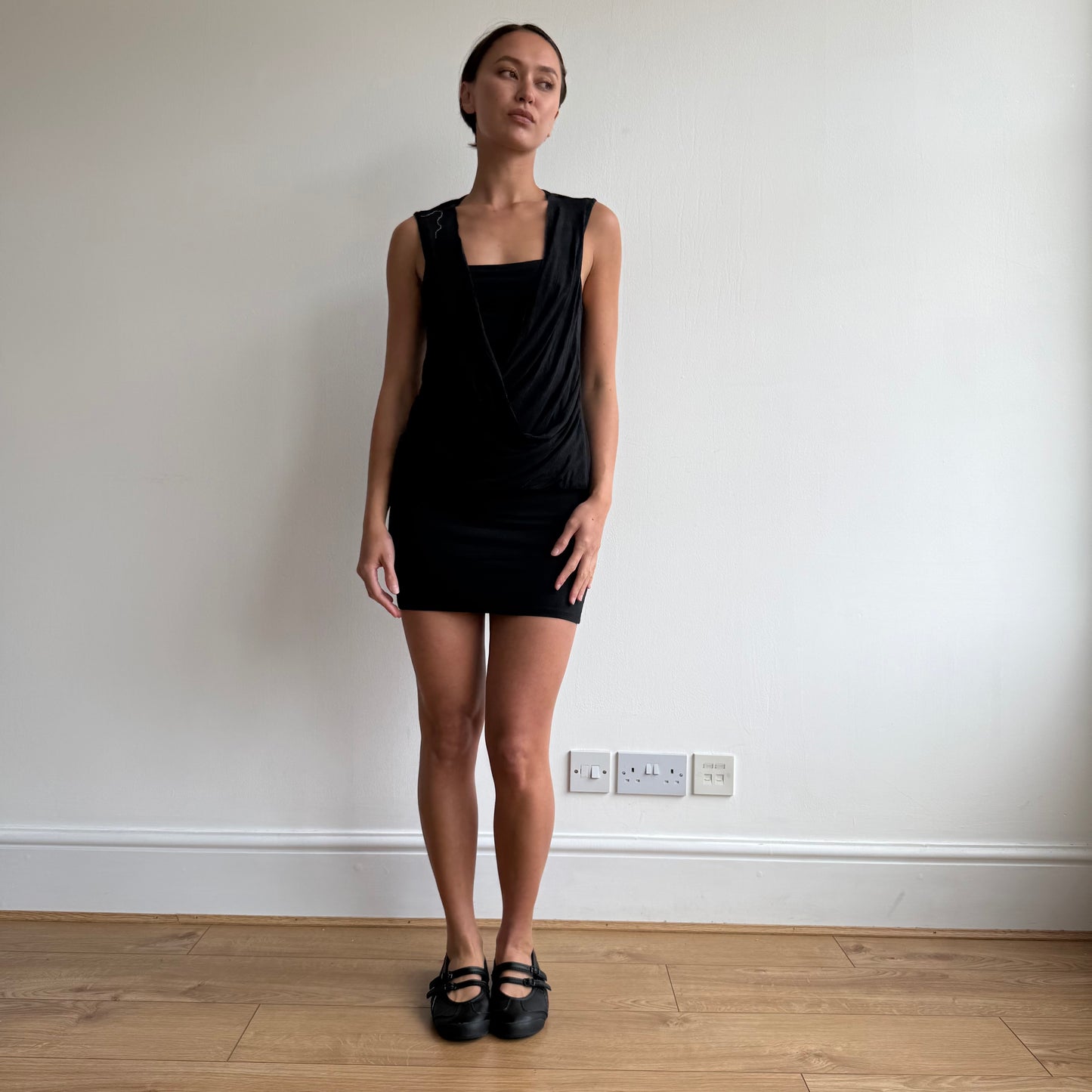 Black Morgan ruched cowl midi dress - Size S/M