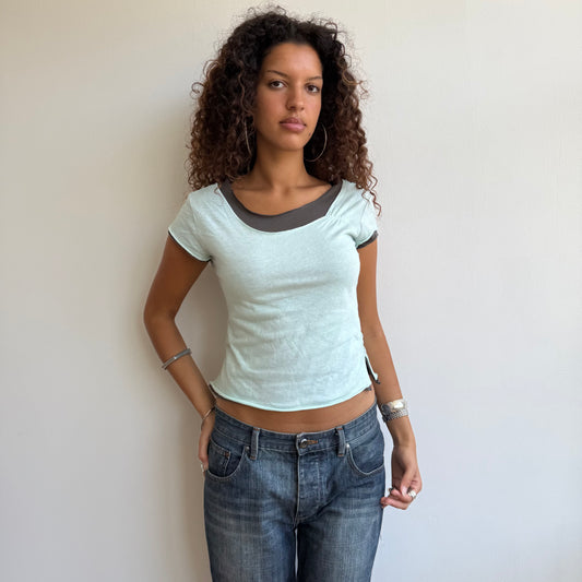 Turquoise + brown tshirt - Size S/M