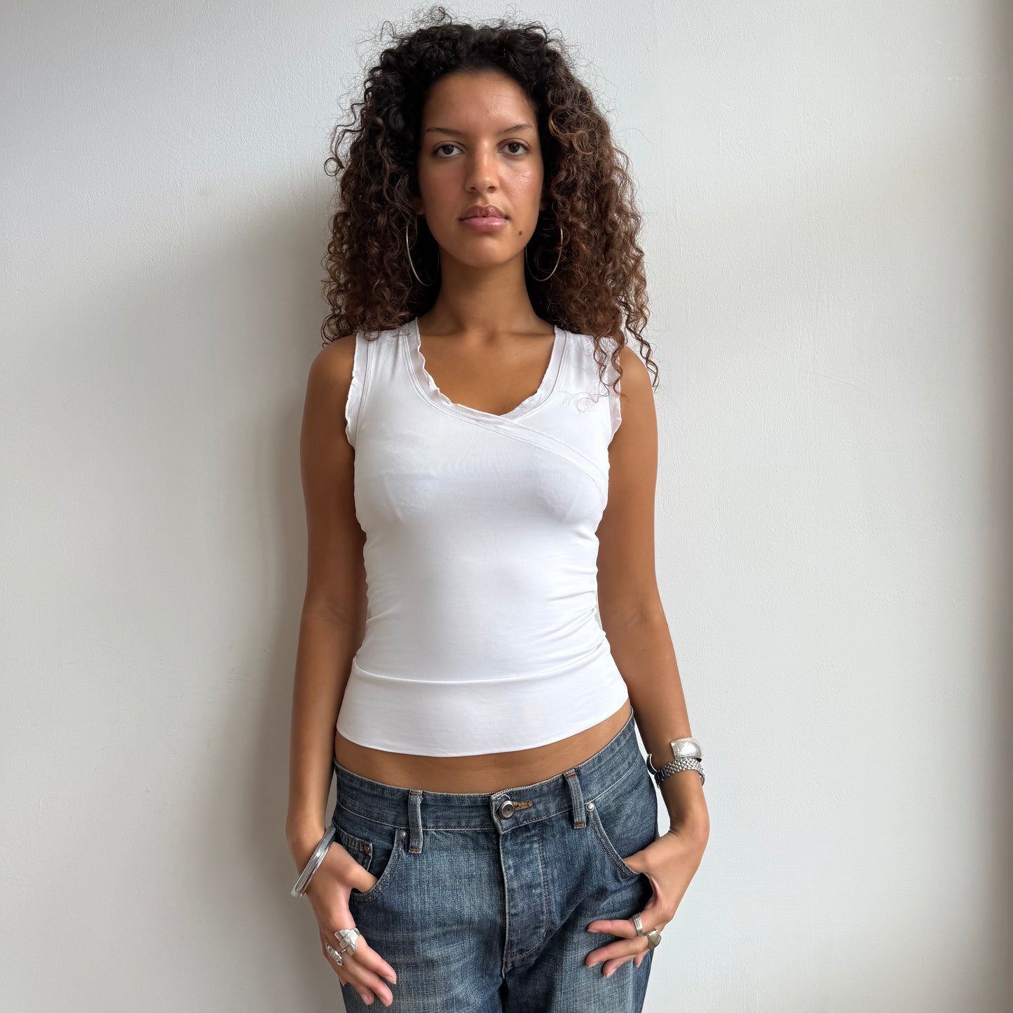 White wrap ruffle top - Size S