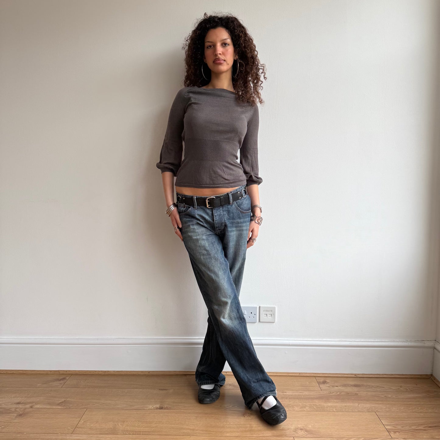 Brown 3/4 sleeve knit - Size S
