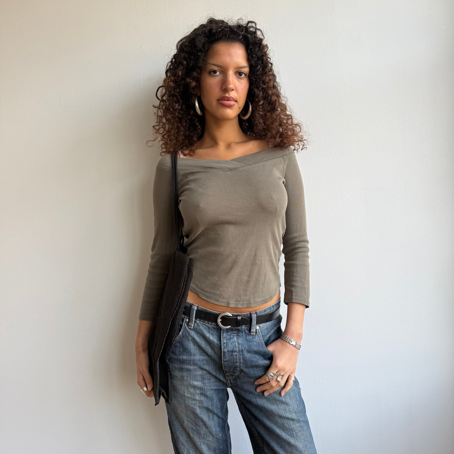Khaki 3/4 sleeve top - Size S
