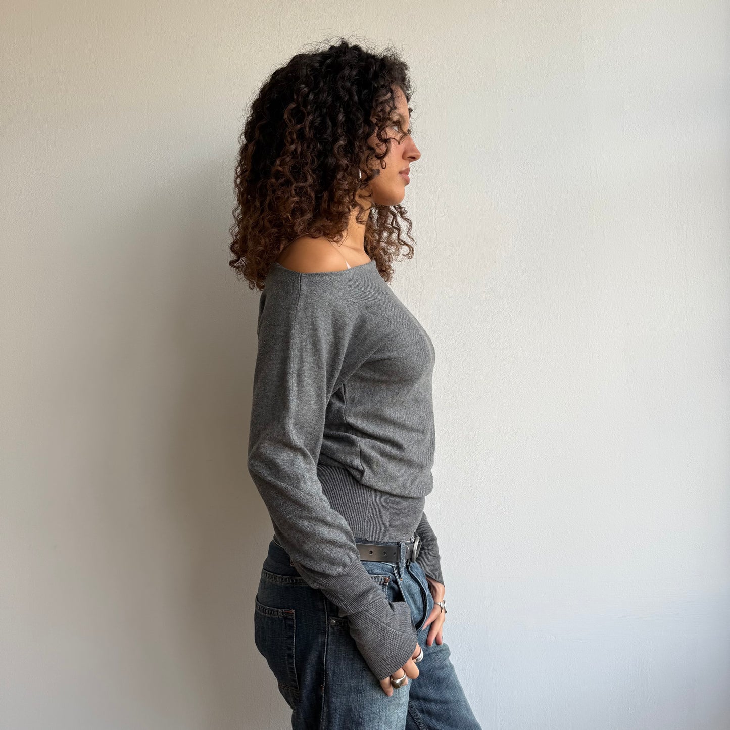 Grey slouchy batwing jumper - Size S
