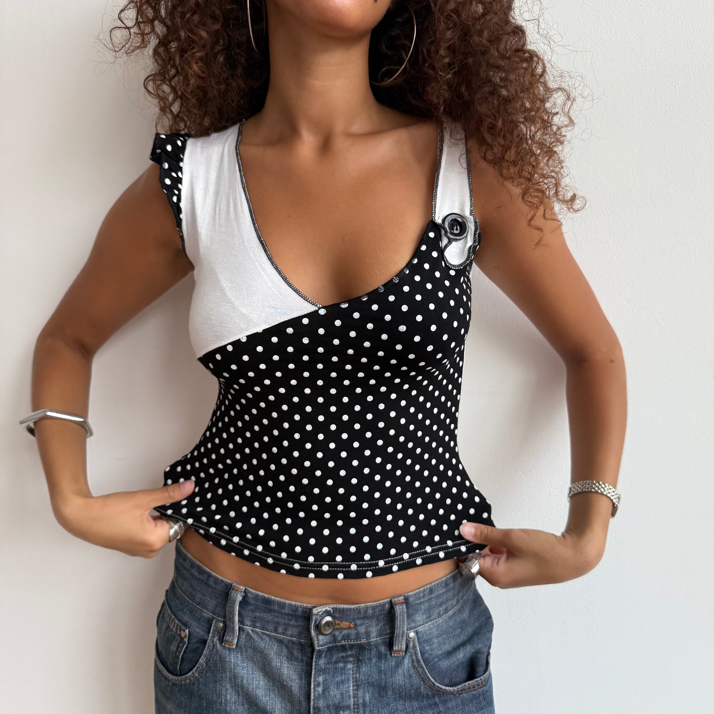 White polka dot wrap top - Size S