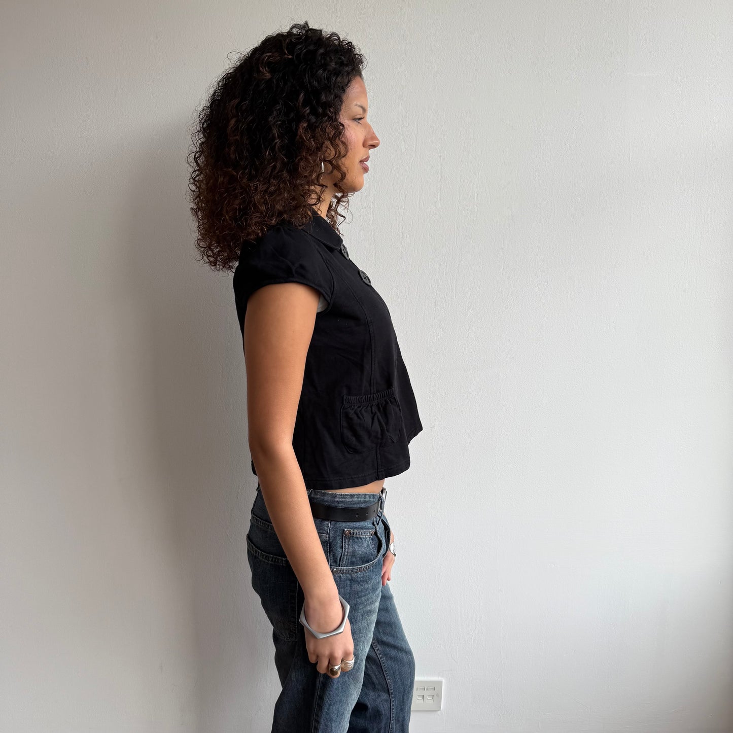 Black short sleeve peacoat - Size S-M