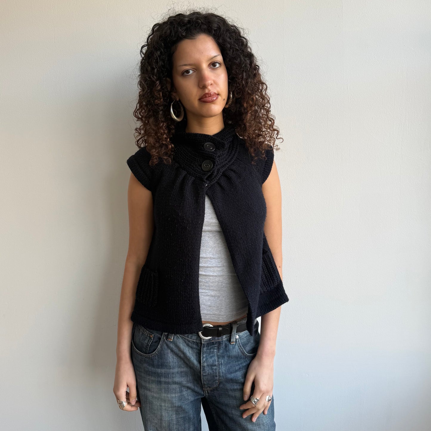 Navy pocket button knit - Size S