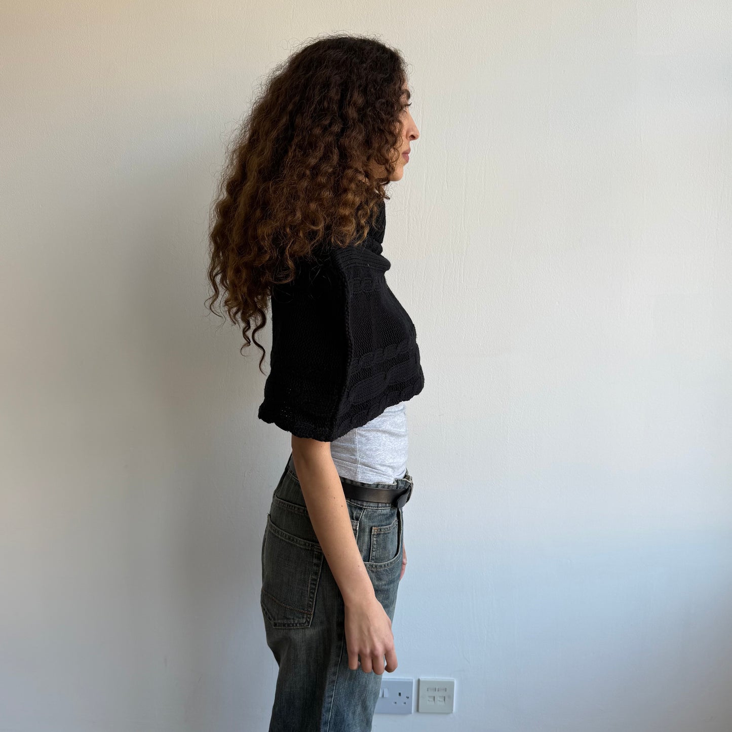 Black cropped poncho - One Size