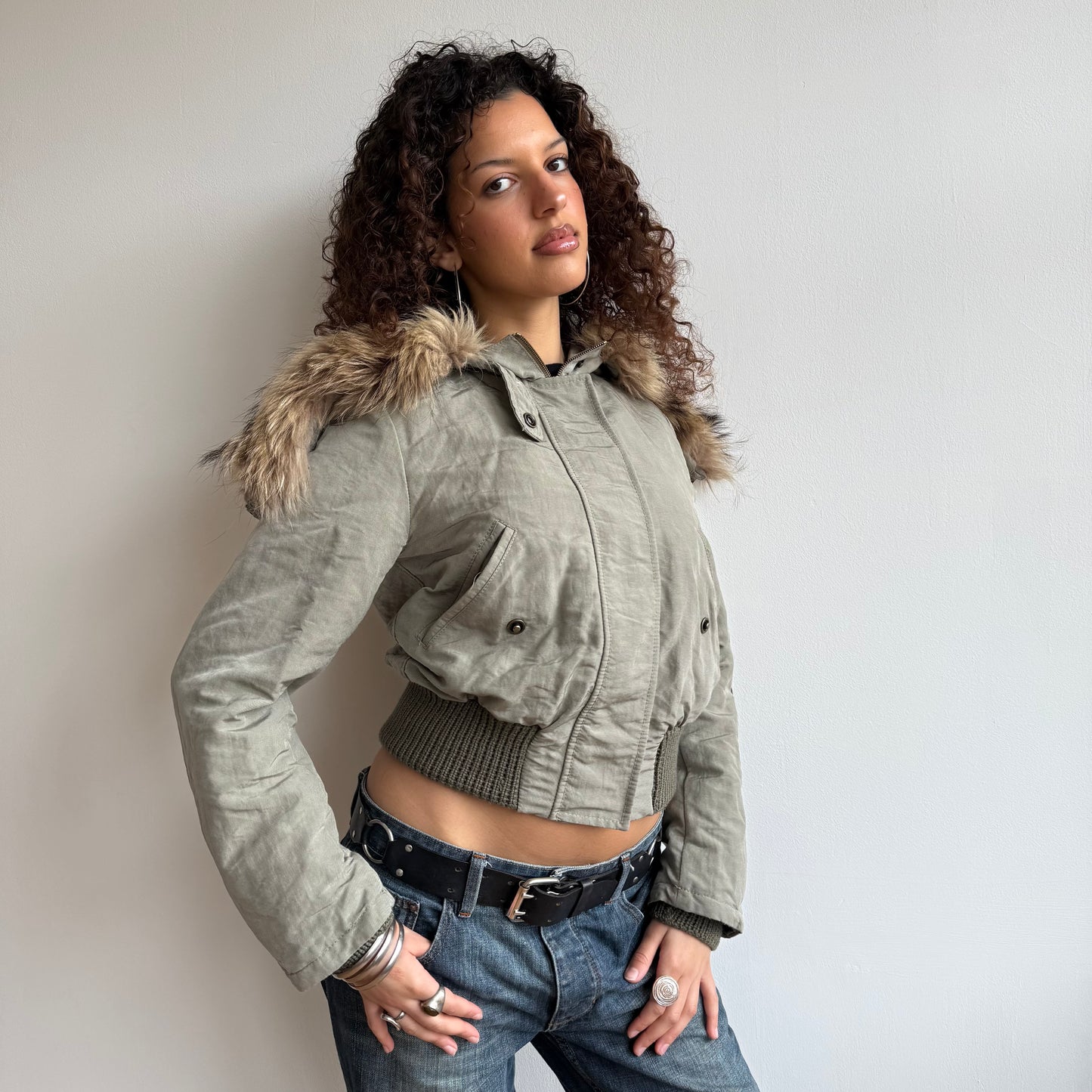 Khaki fur hood bomber - Size S