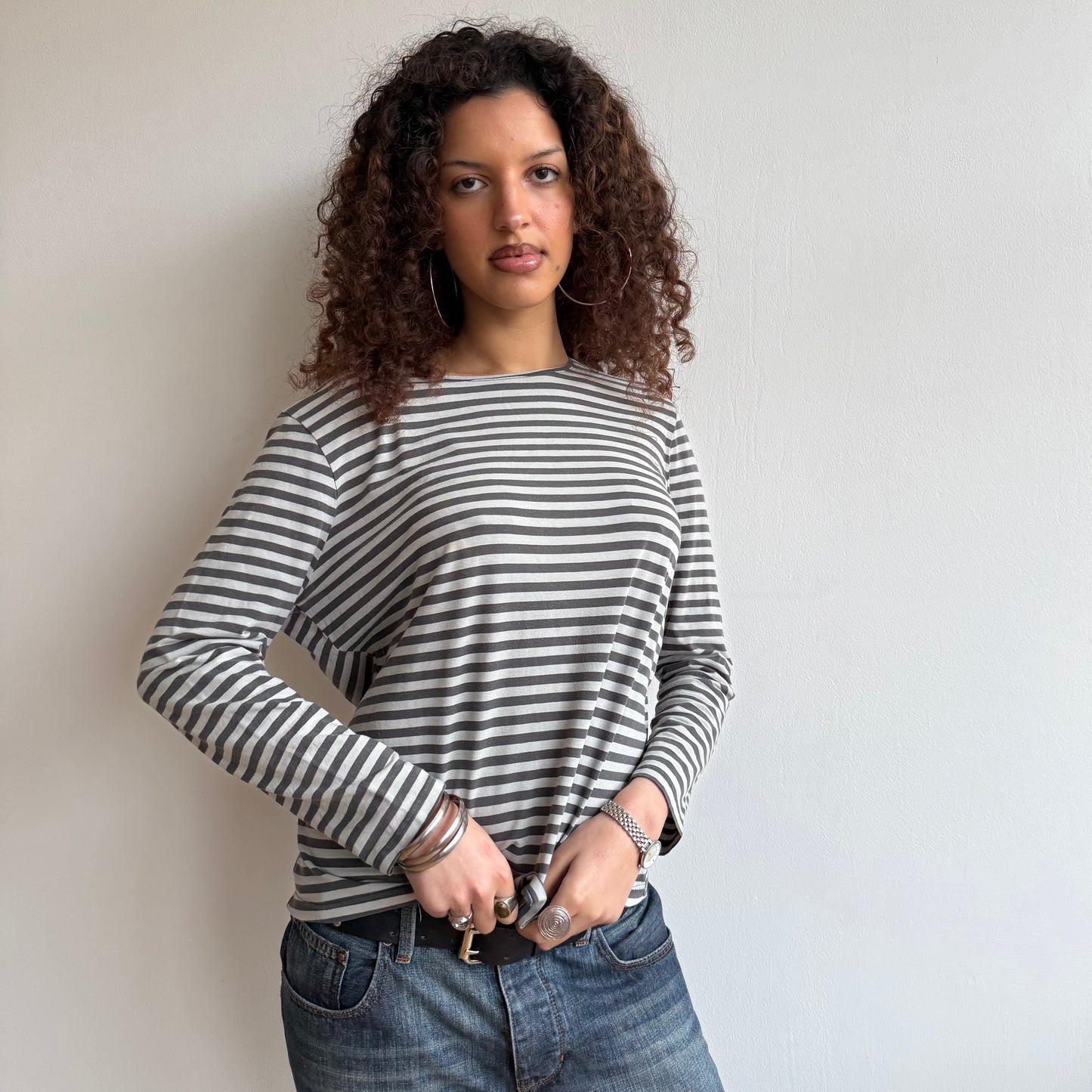 Grey stripe baggy top - Size M/L