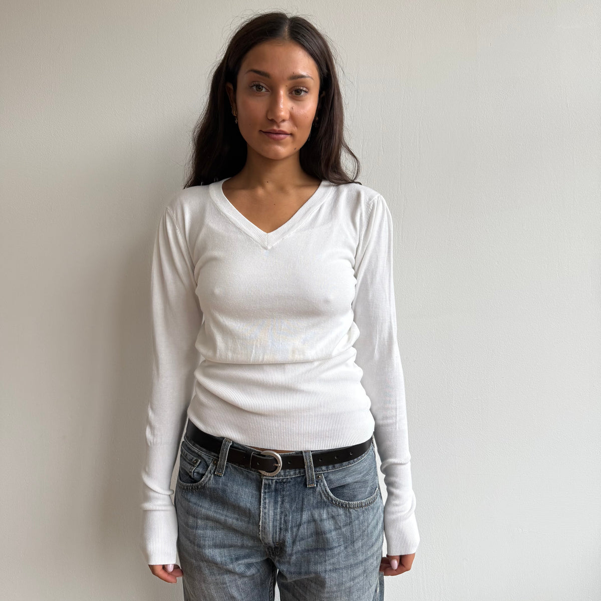 White v neck knit jumper - Size S