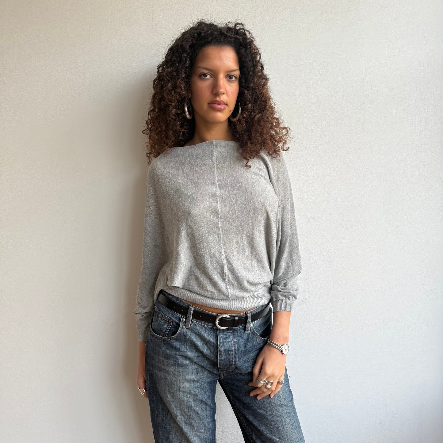 Grey slouchy button knit - Size M