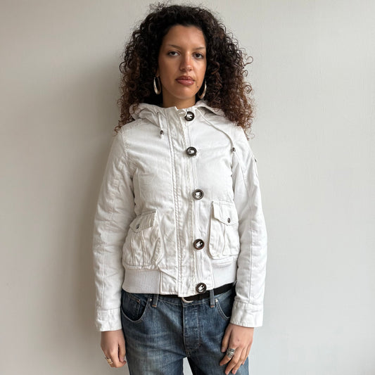White bomber faux fur coat - Size M