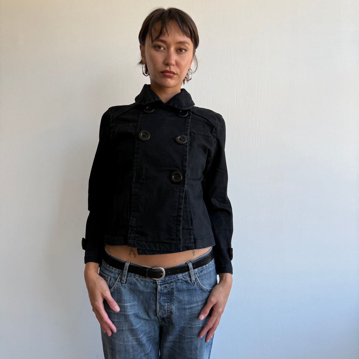 Black 3/4 sleeve peacoat - Size S