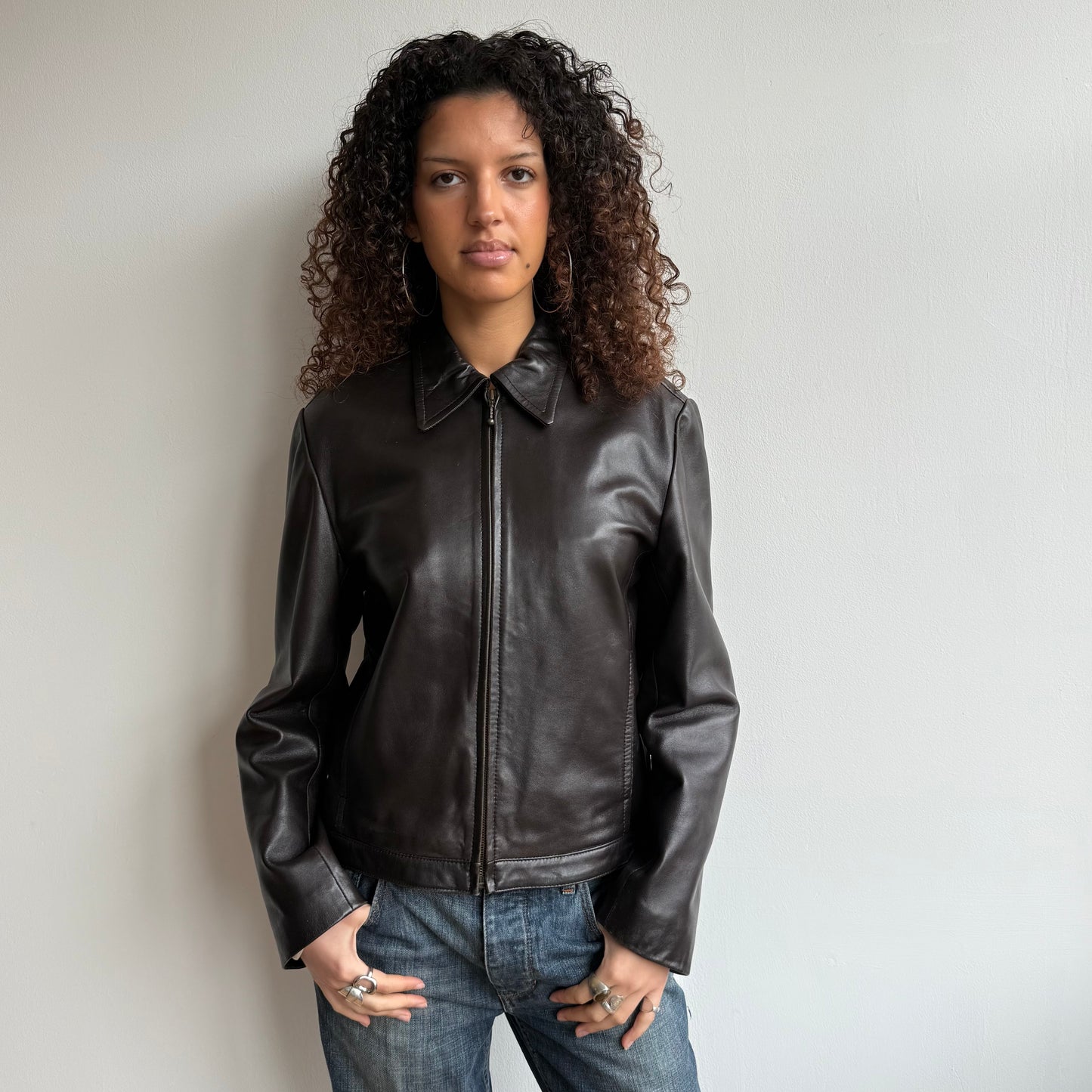 Brown leather jacket - Size M/L