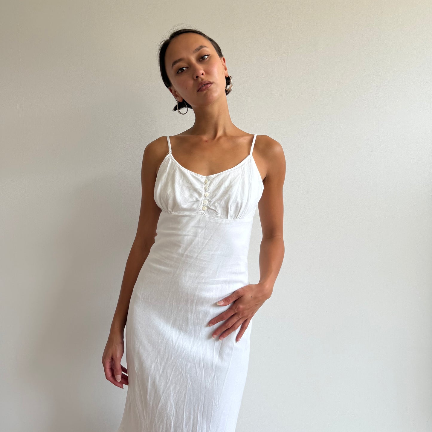 White linen midi milkmaid dress - Size S