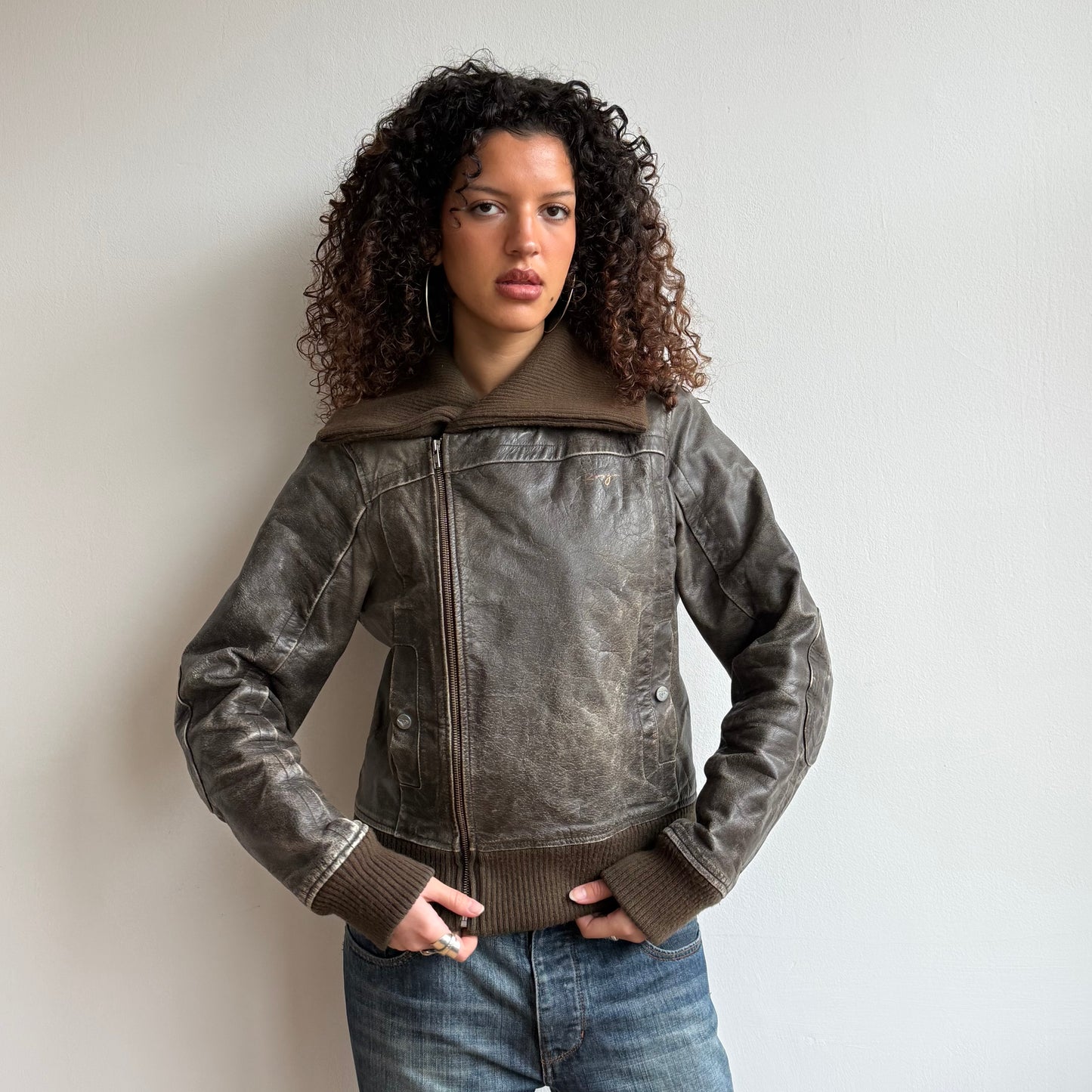 Brown asymmetric aviator bomber - Size L