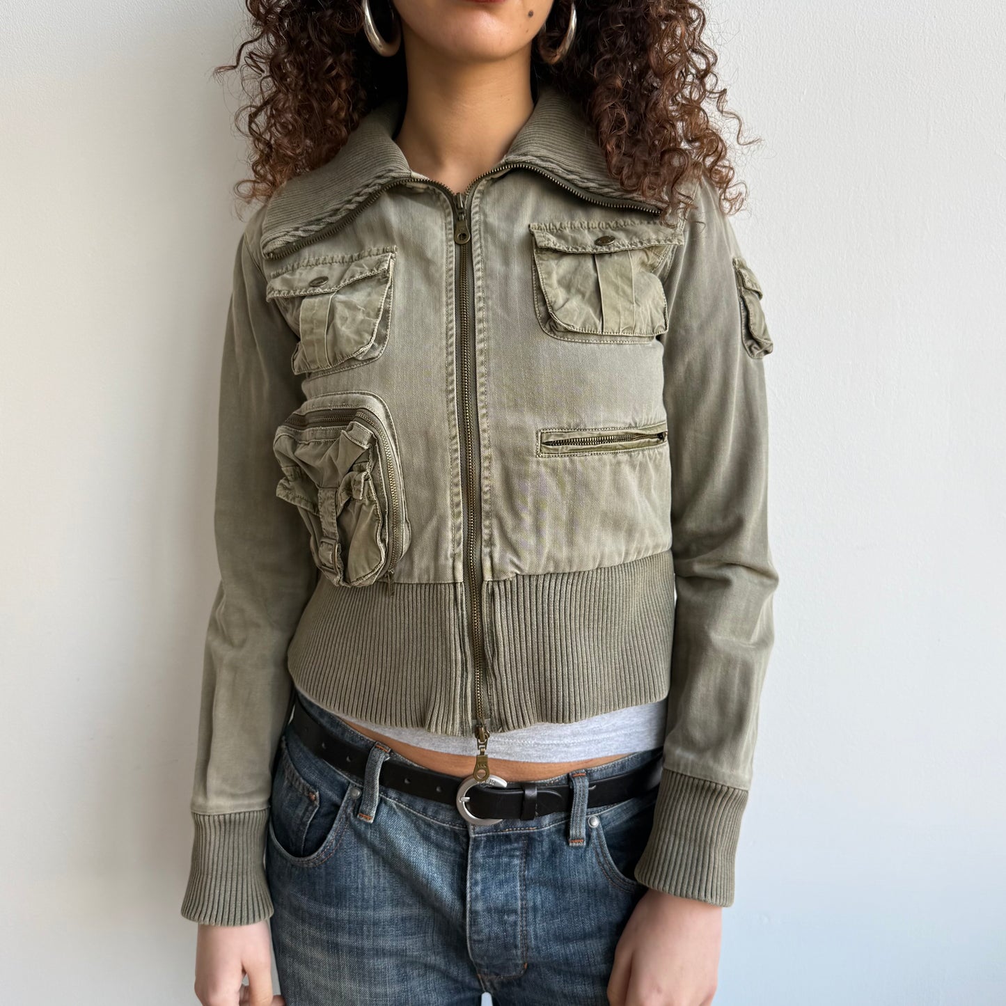 Khaki military cargo jacket - Size S/M