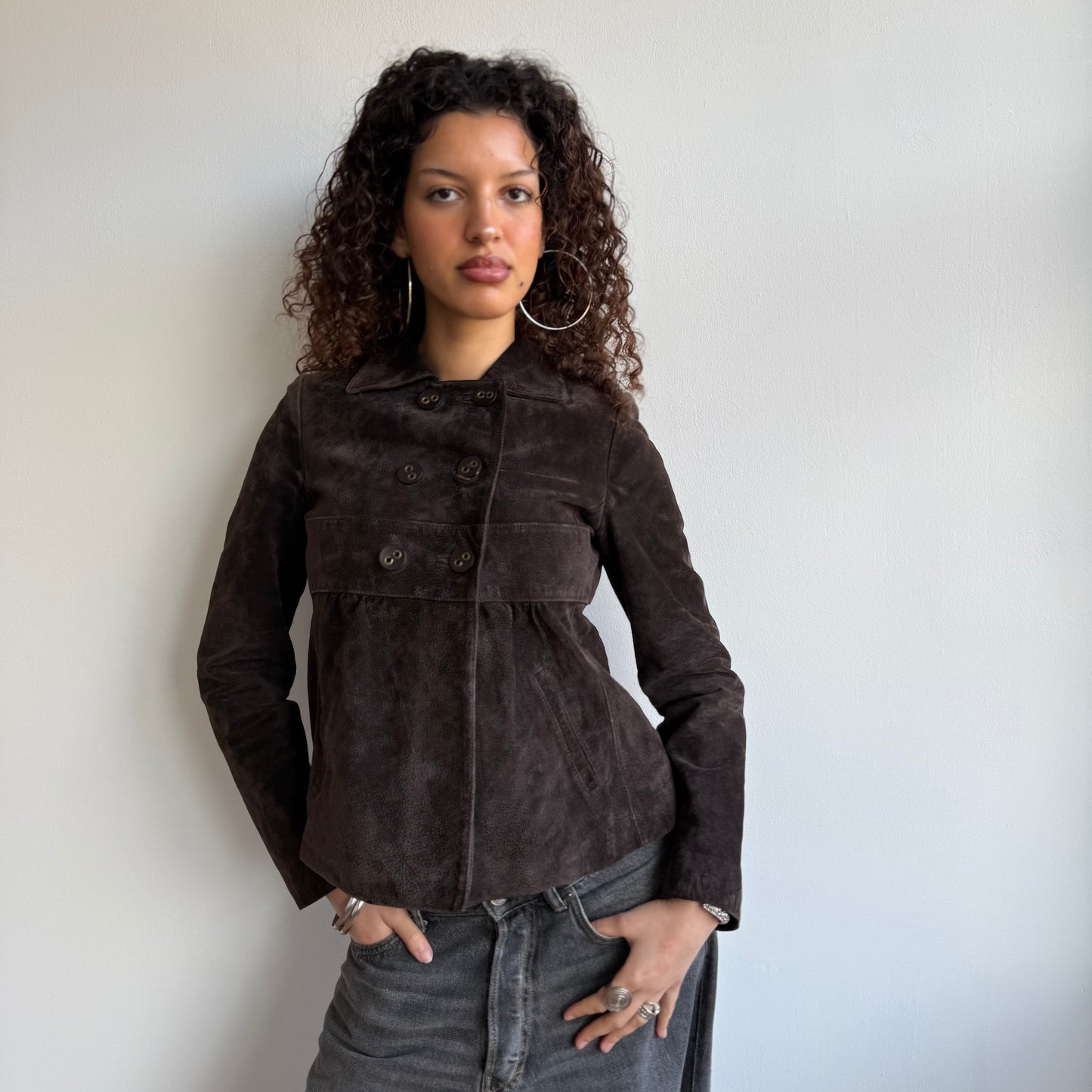 Brown suede peacoat - Size S