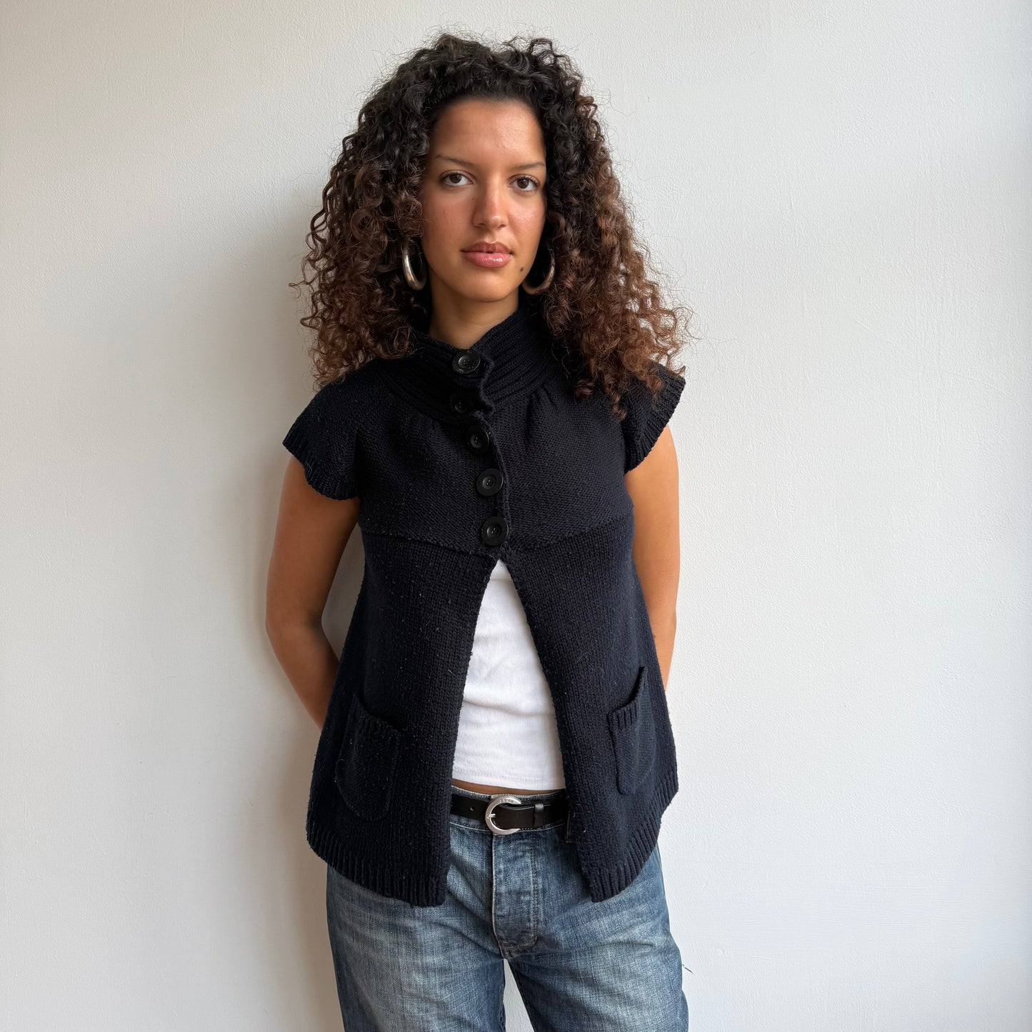 Navy button open knit - Size S/M