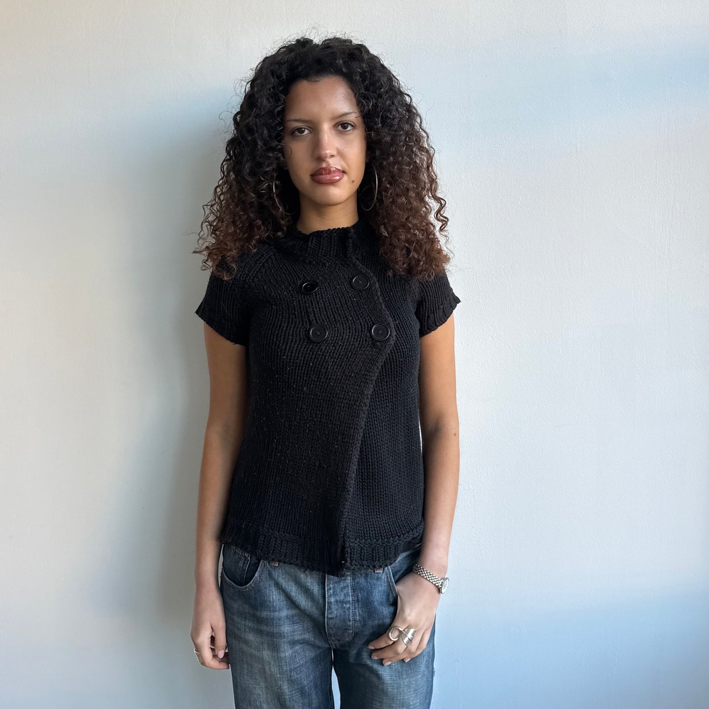 Black short sleeve peacoat knit - Size S