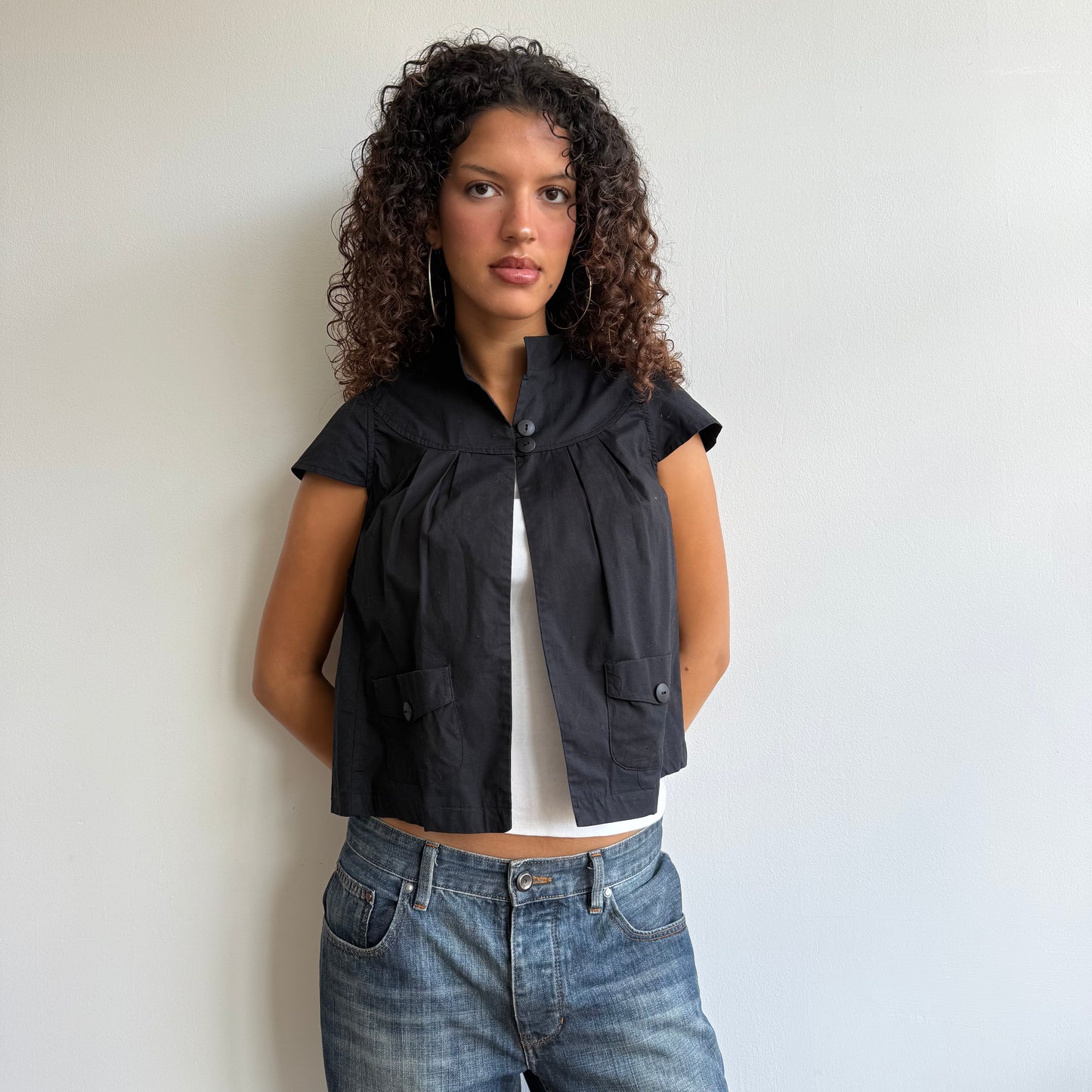 Black open front peacoat - Size S