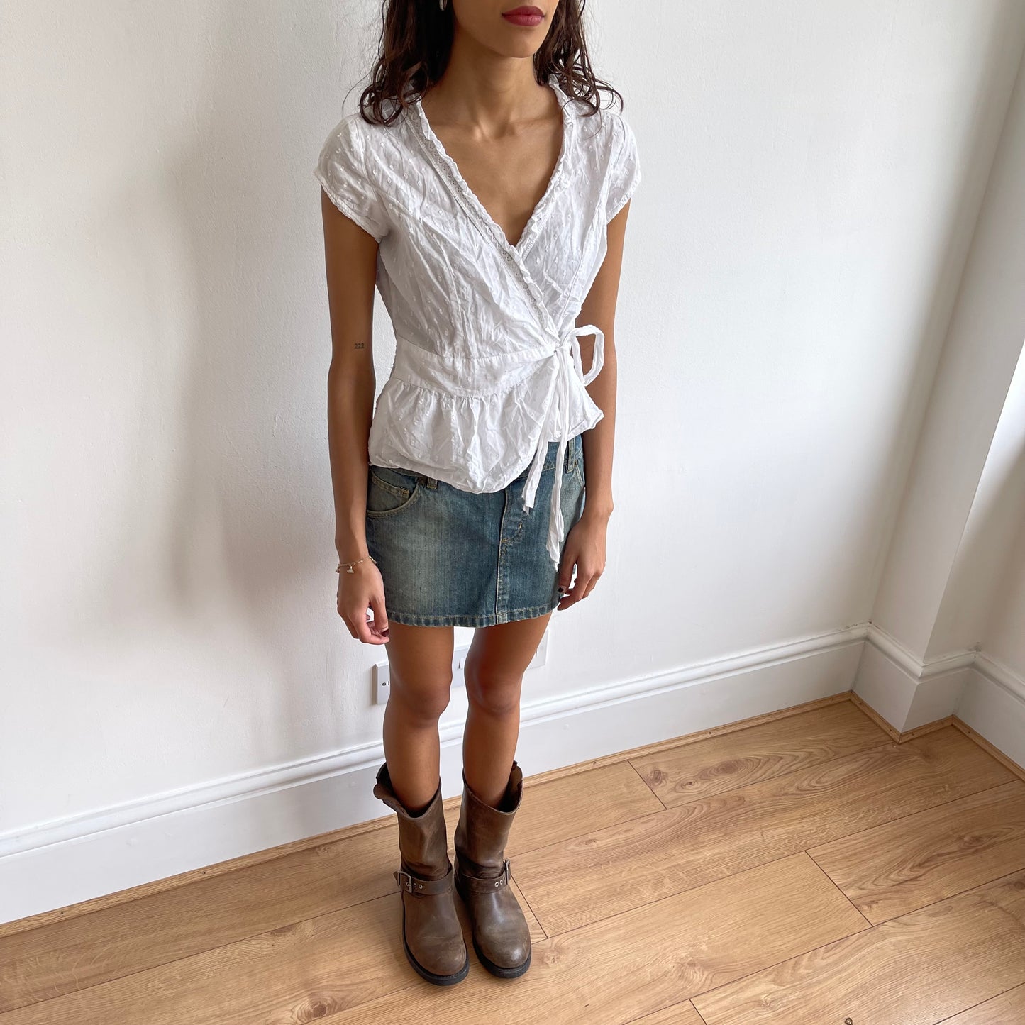White broderie wrap top - Size S