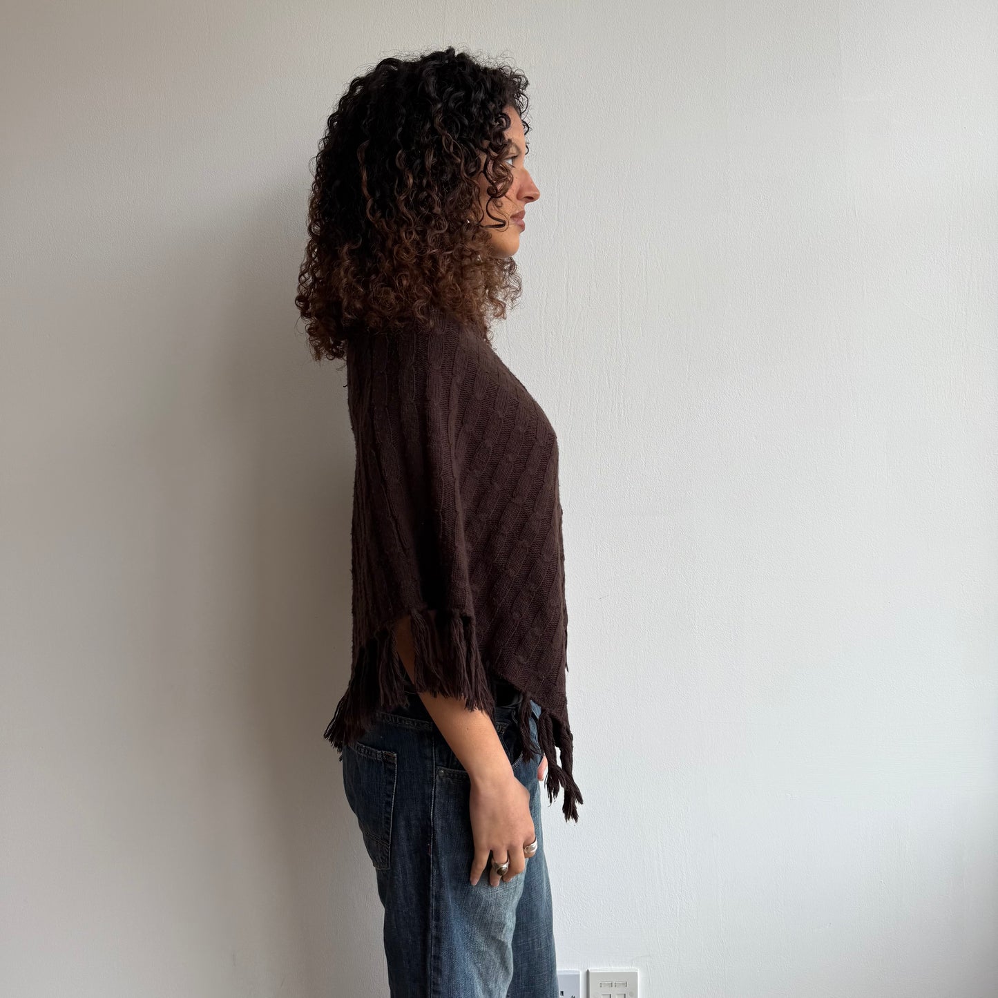 Brown knit roll neck poncho - One Size