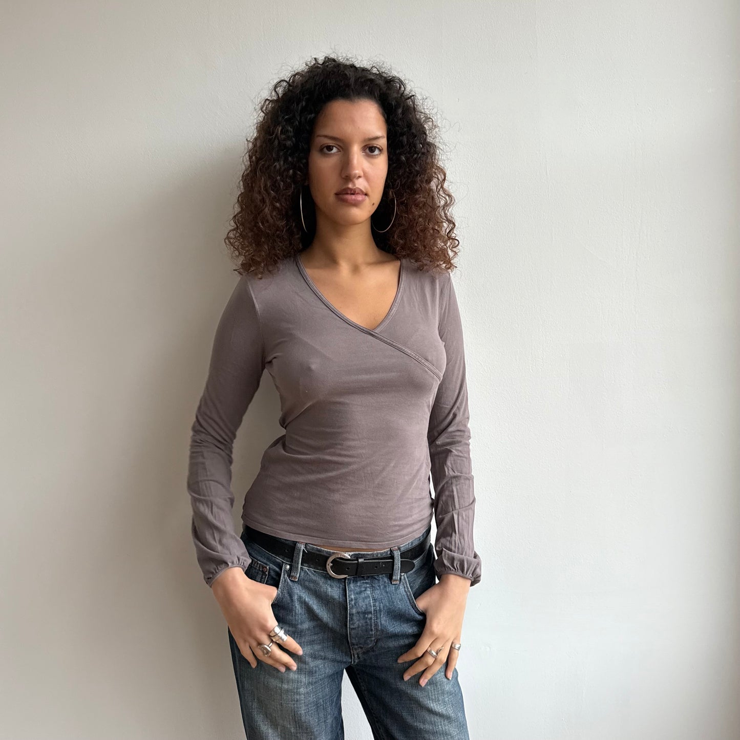 Mauve wrap long sleeve top - Size S