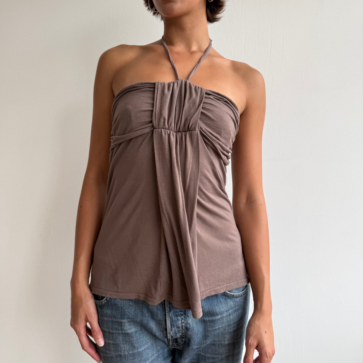 Taupe halterneck bandeau top - Size S