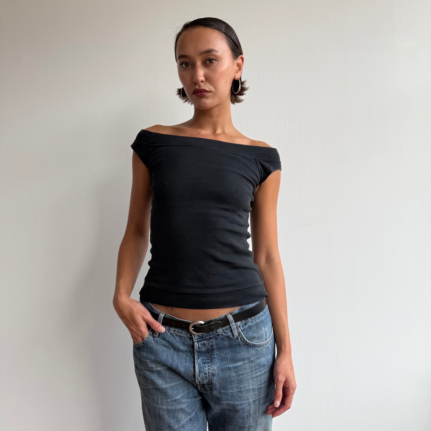 Black bardot baby tee - Size S/M