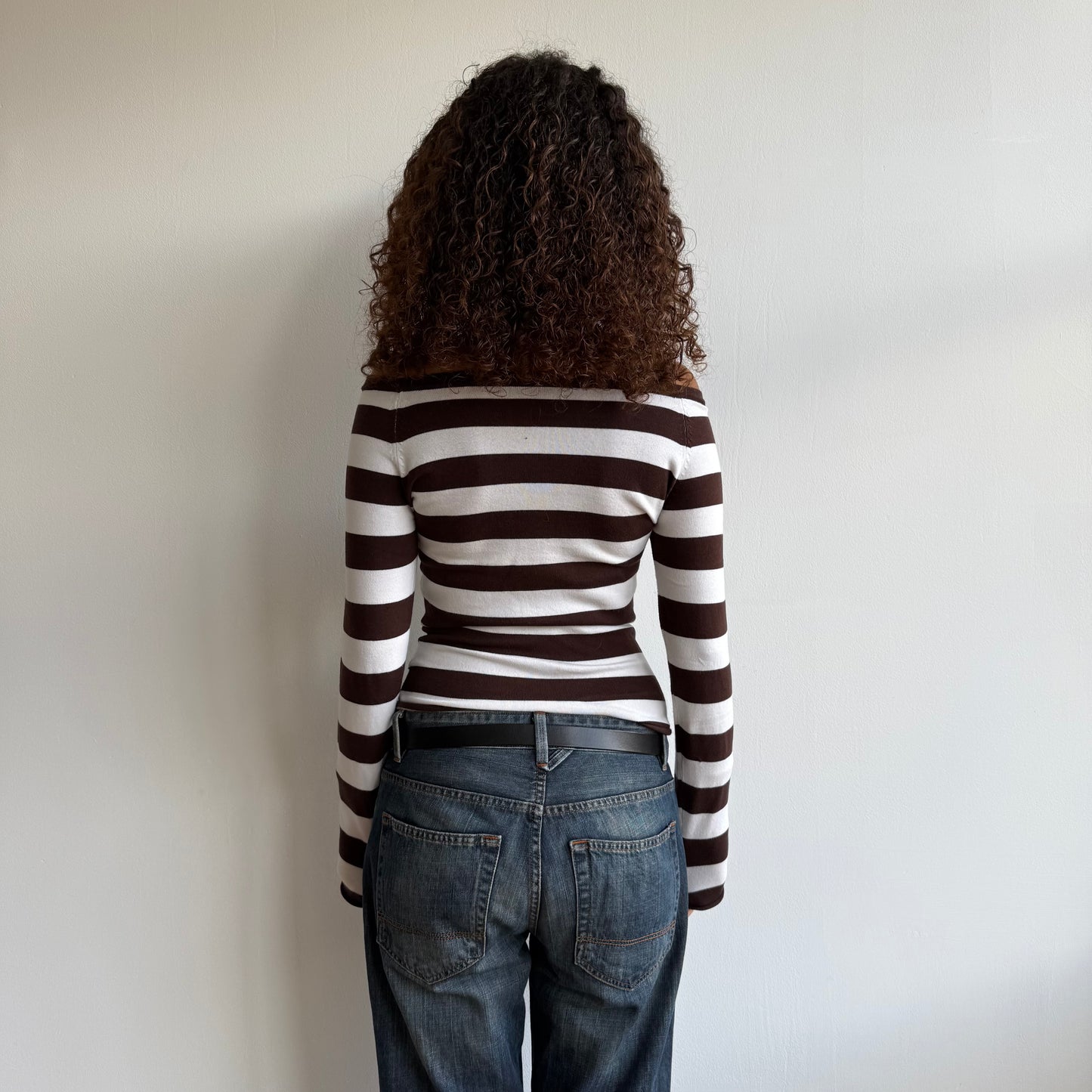 Brown and white striped Bardot knit - Size S