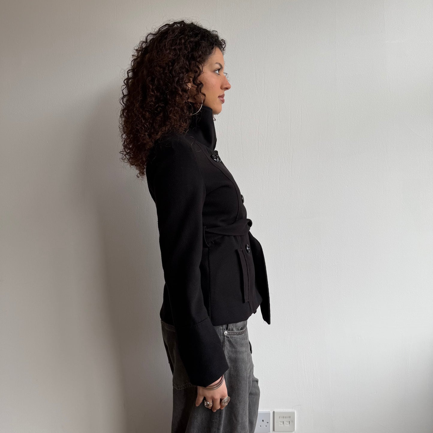 Black belted wool peacoat - Size S