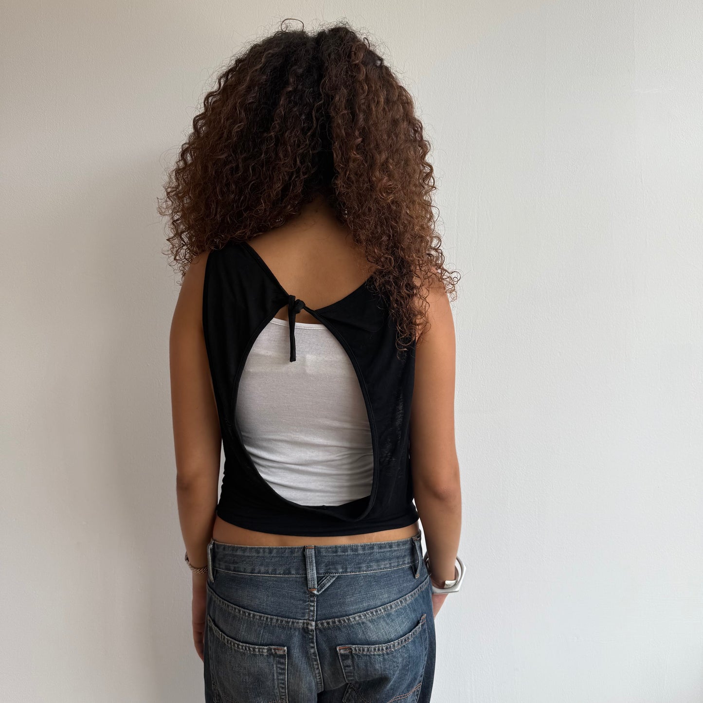 Black + white double layer top - Size S