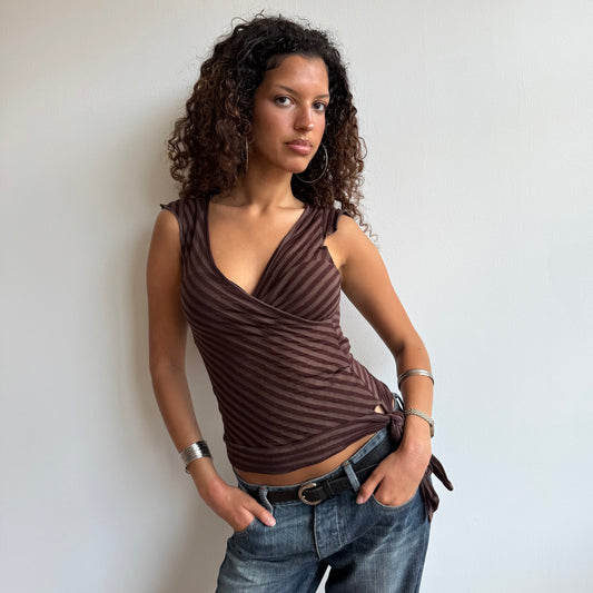 Brown wrap tie-side top - Size S/M