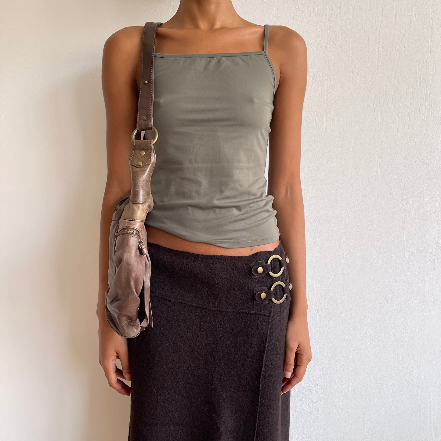 Dark khaki slinky cami - Size S