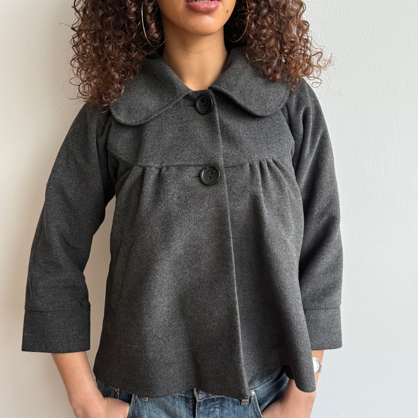 Charcoal 3/4 sleeve swing peacoat - Size M