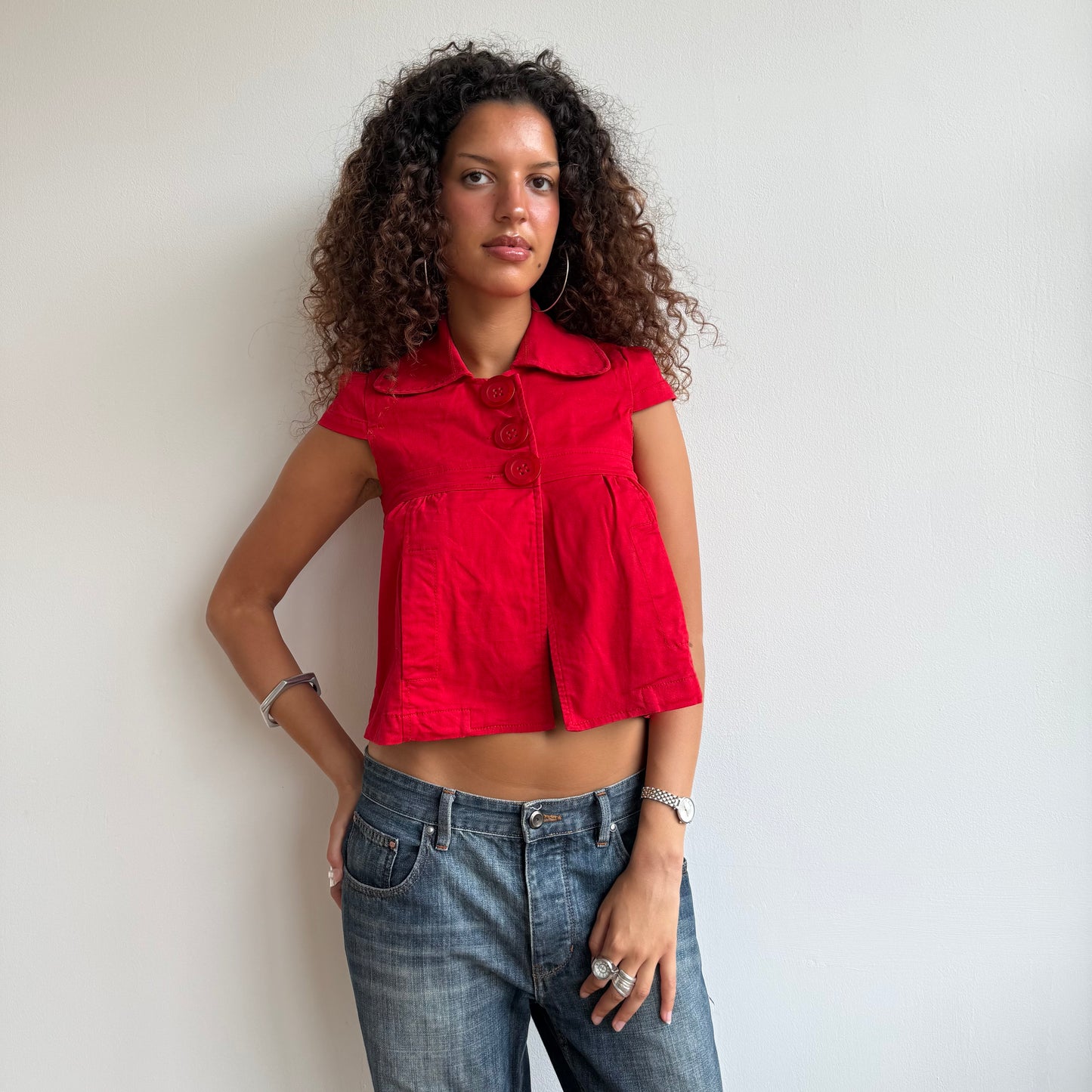 Red short sleeve peacoat - Size S