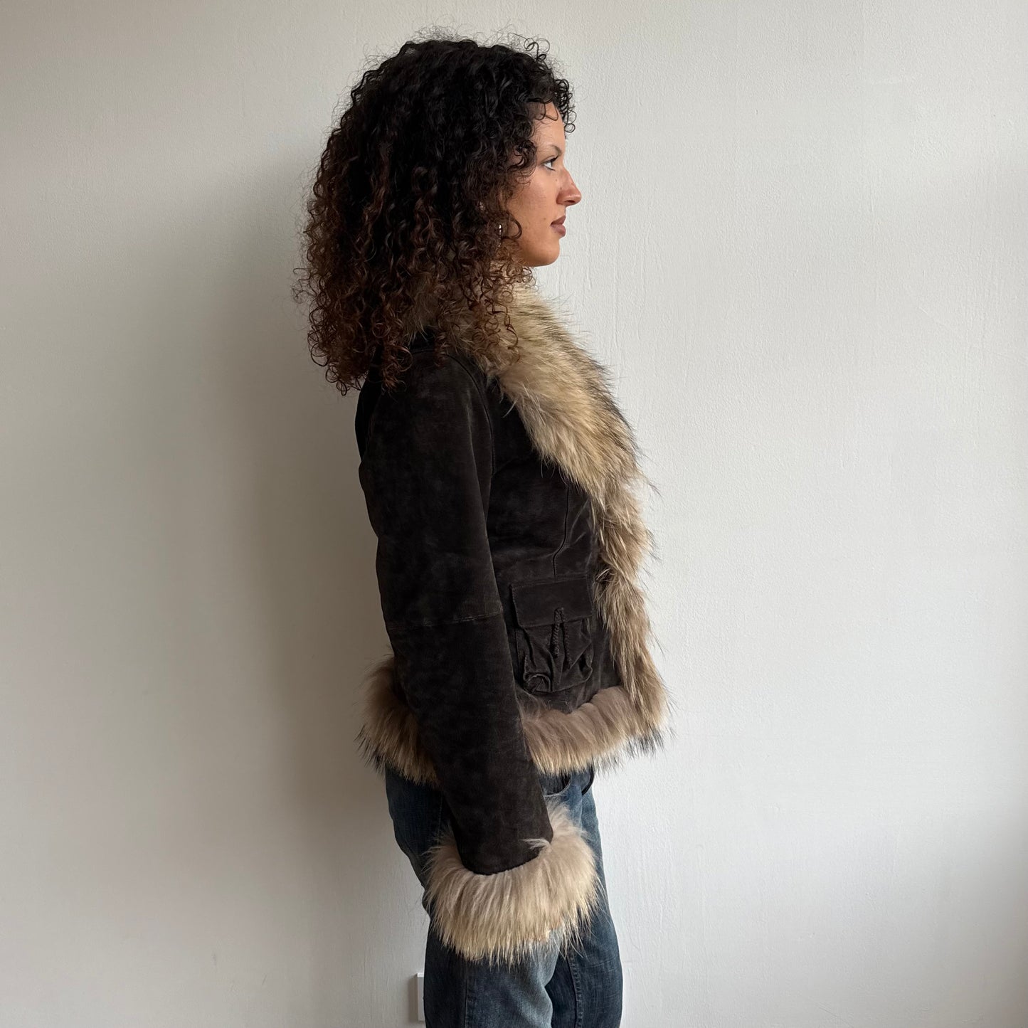 Brown suede fur afghan - Size M