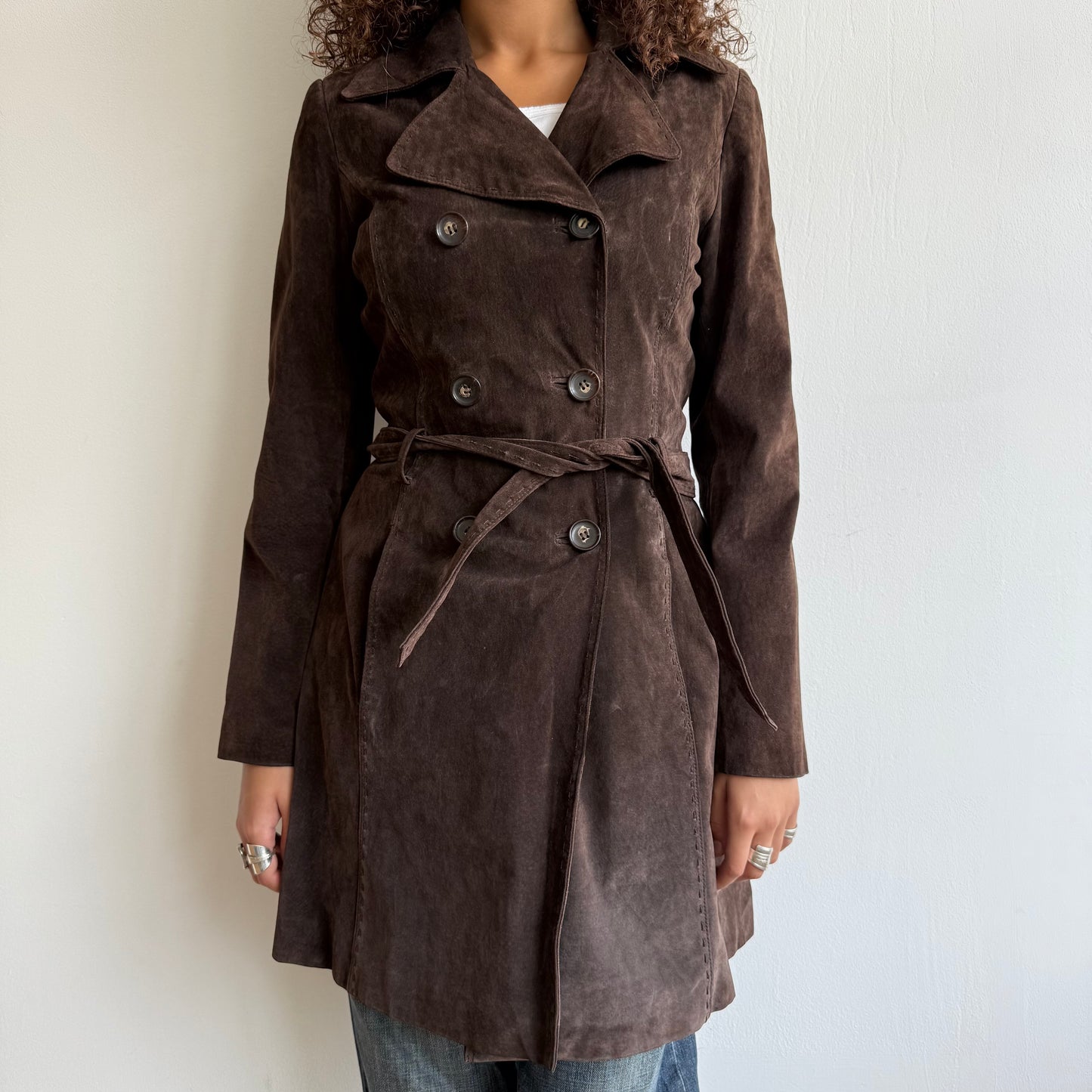 Brown leather suede trench - Size S