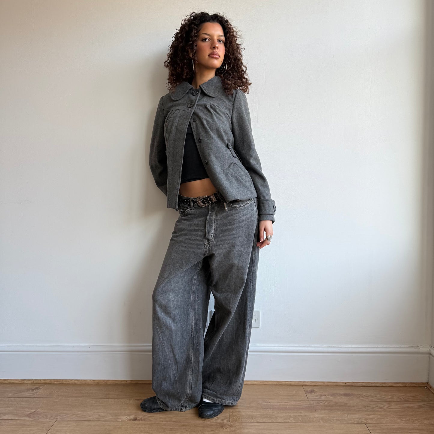 Grey hood peacoat - Size S