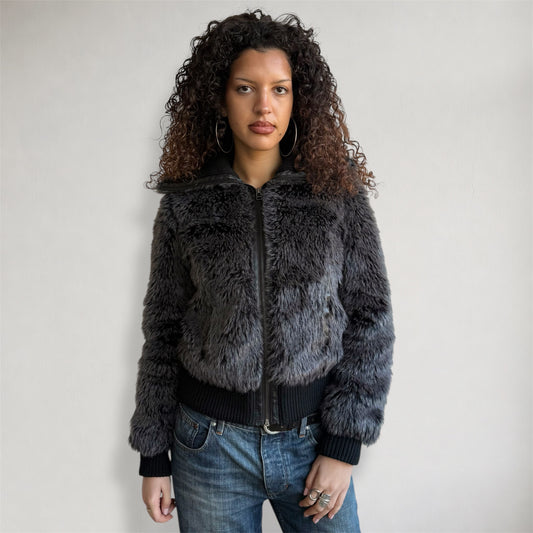 Black fur bomber - Size M