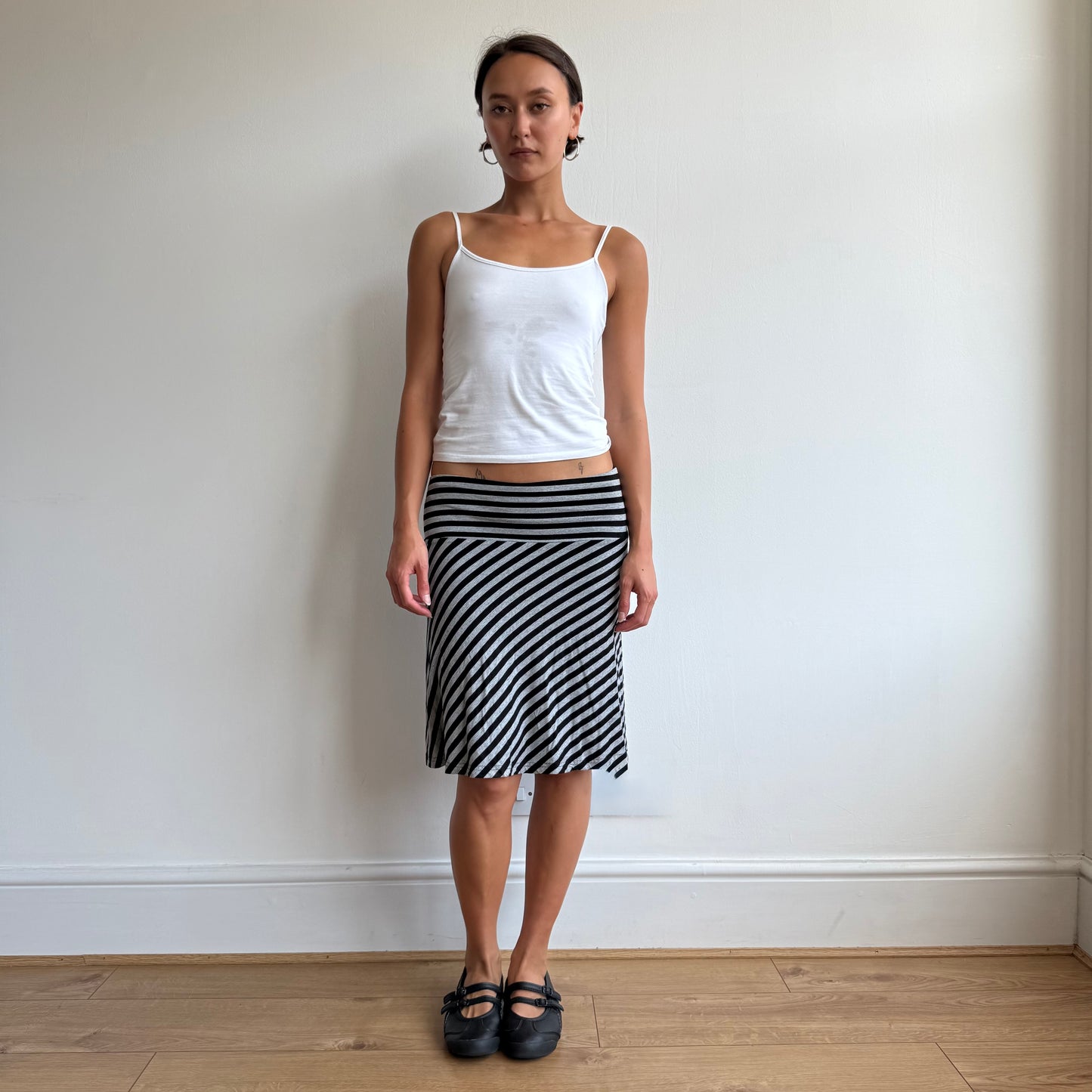 Black + grey striped midi skirt - Size S