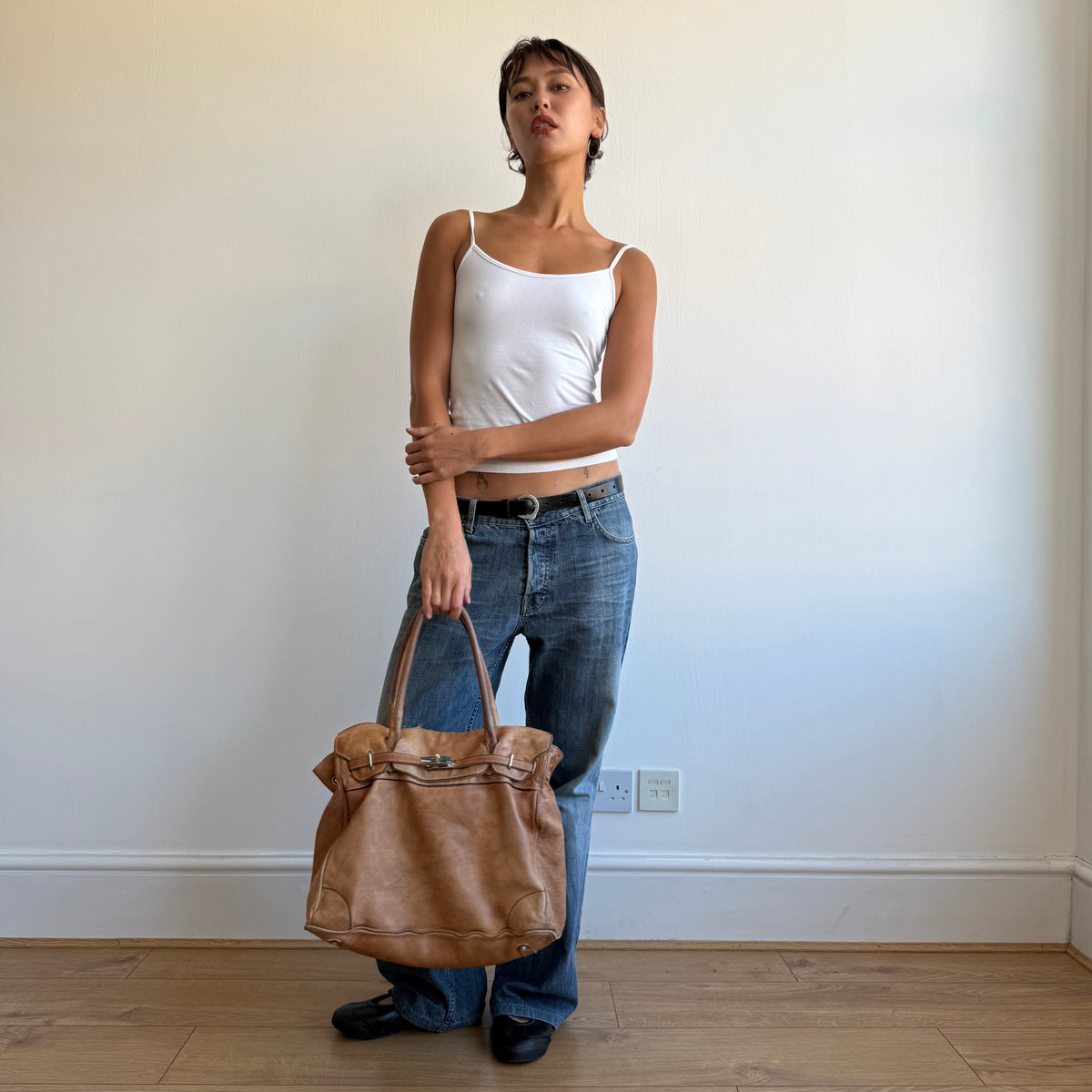 Peach leather firkin bag - One Size