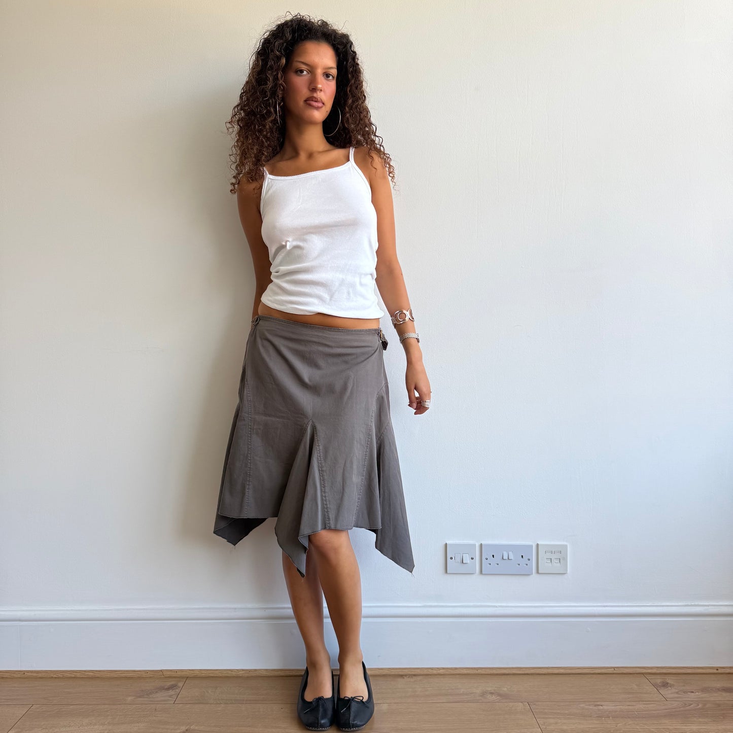 Khaki buckle midi skirt - Size M