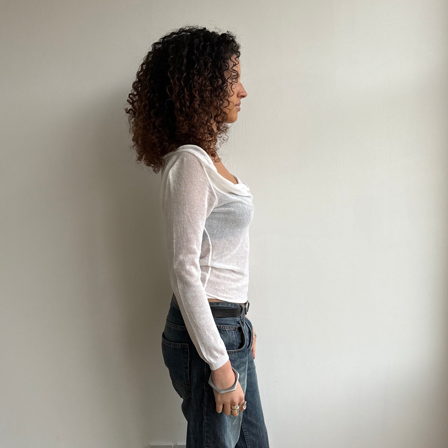 White fine knit slouchy top - Size S