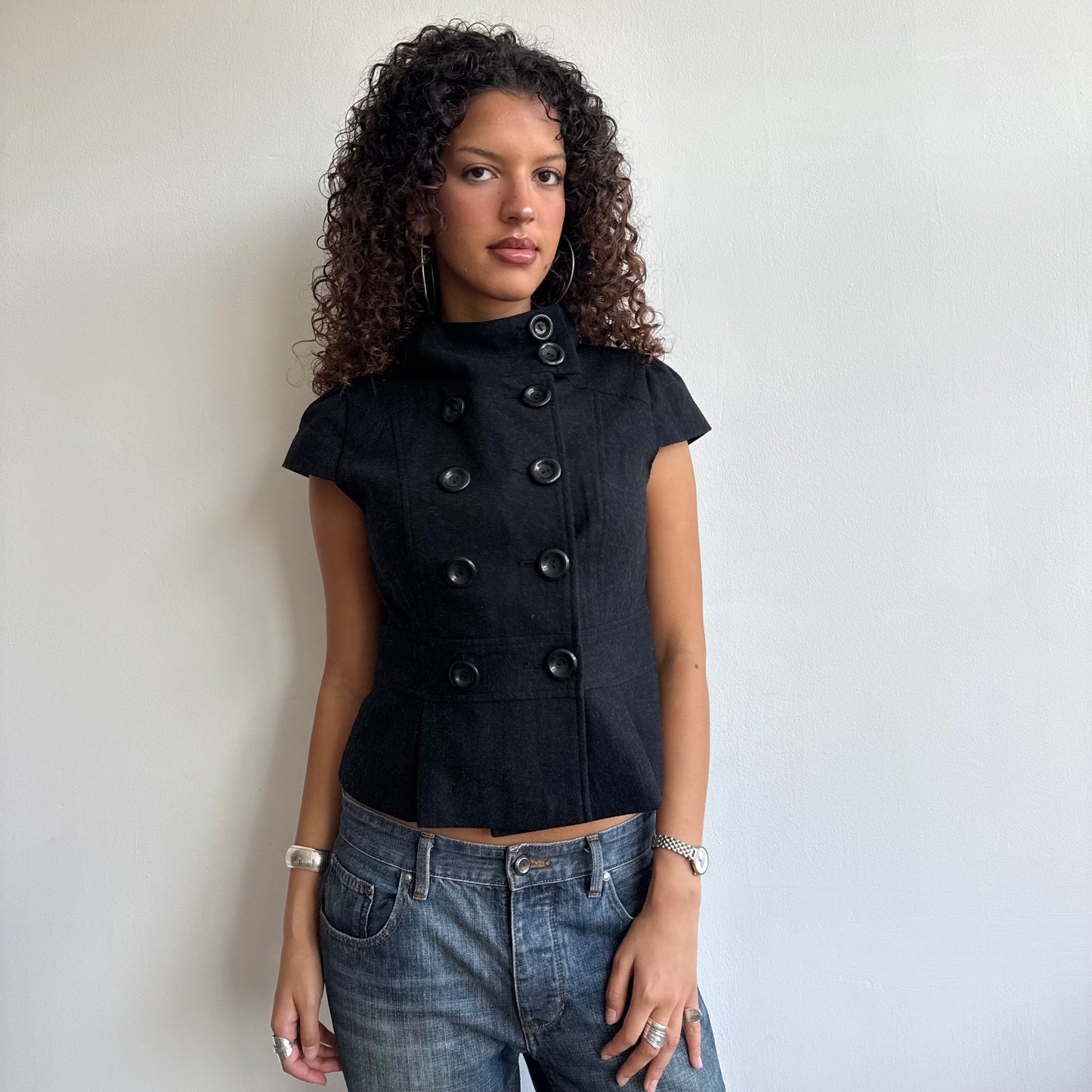 Charcoal short sleeve peacoat - Size S/M