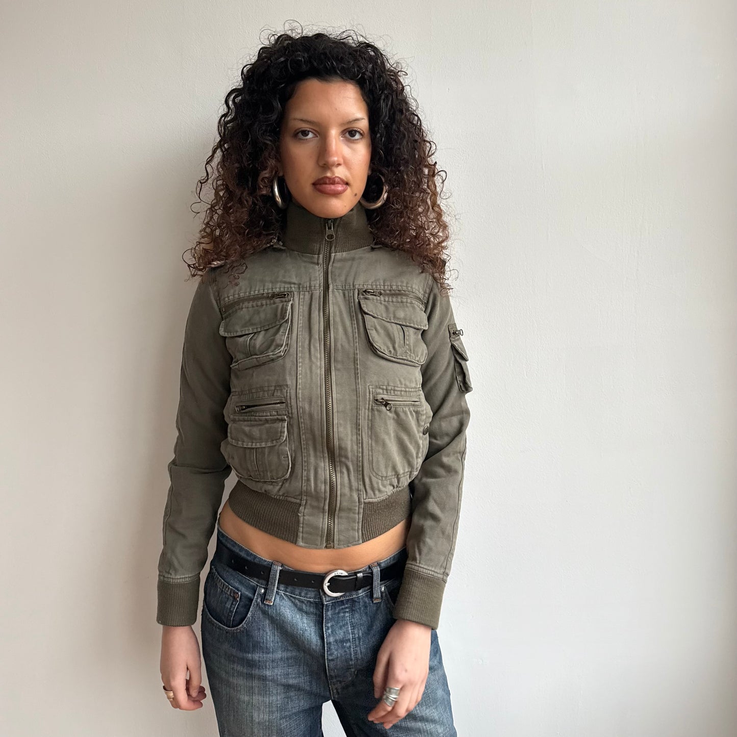 Khaki bomber with faux fur hood - Size S/M