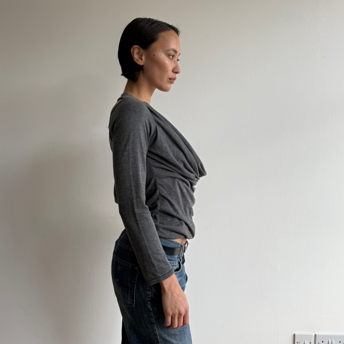 Charcoal cowl double layer top - Size S