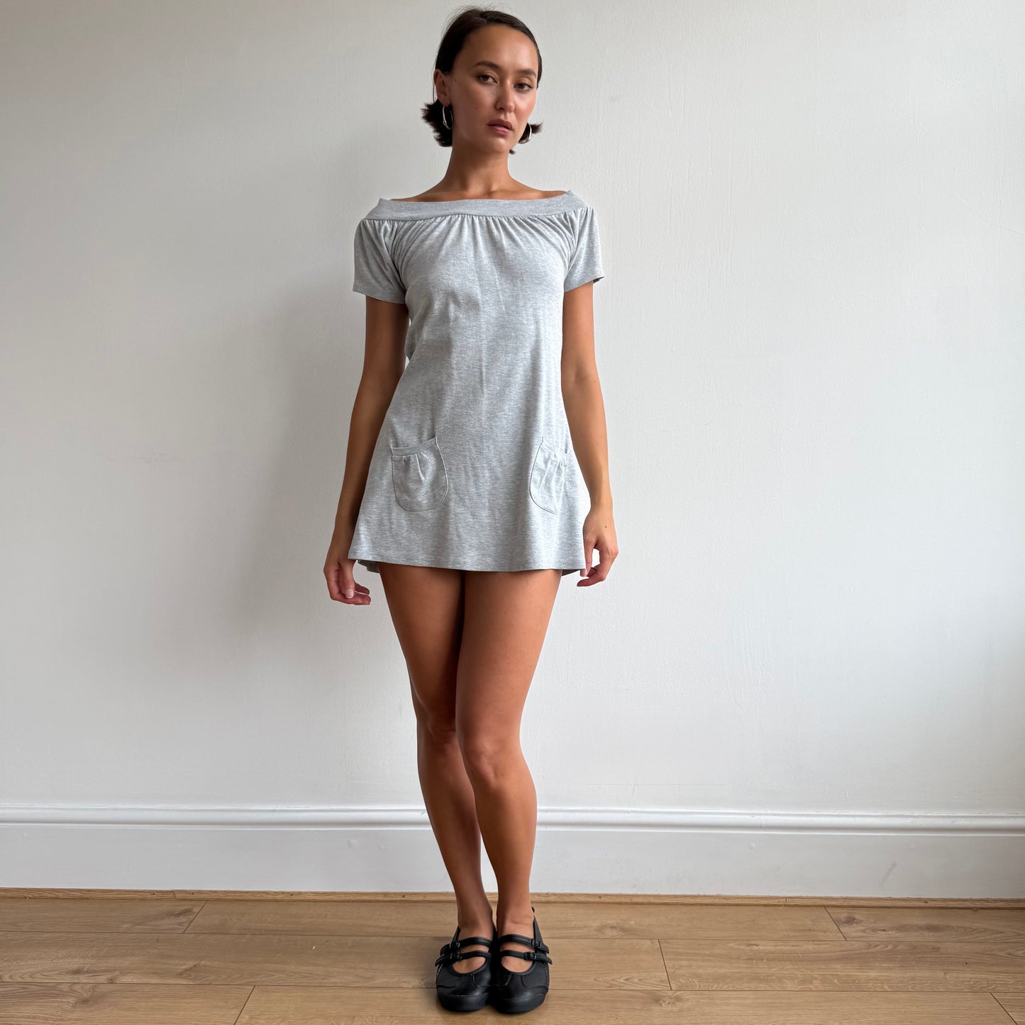 Grey pocket front mini dress - Size S