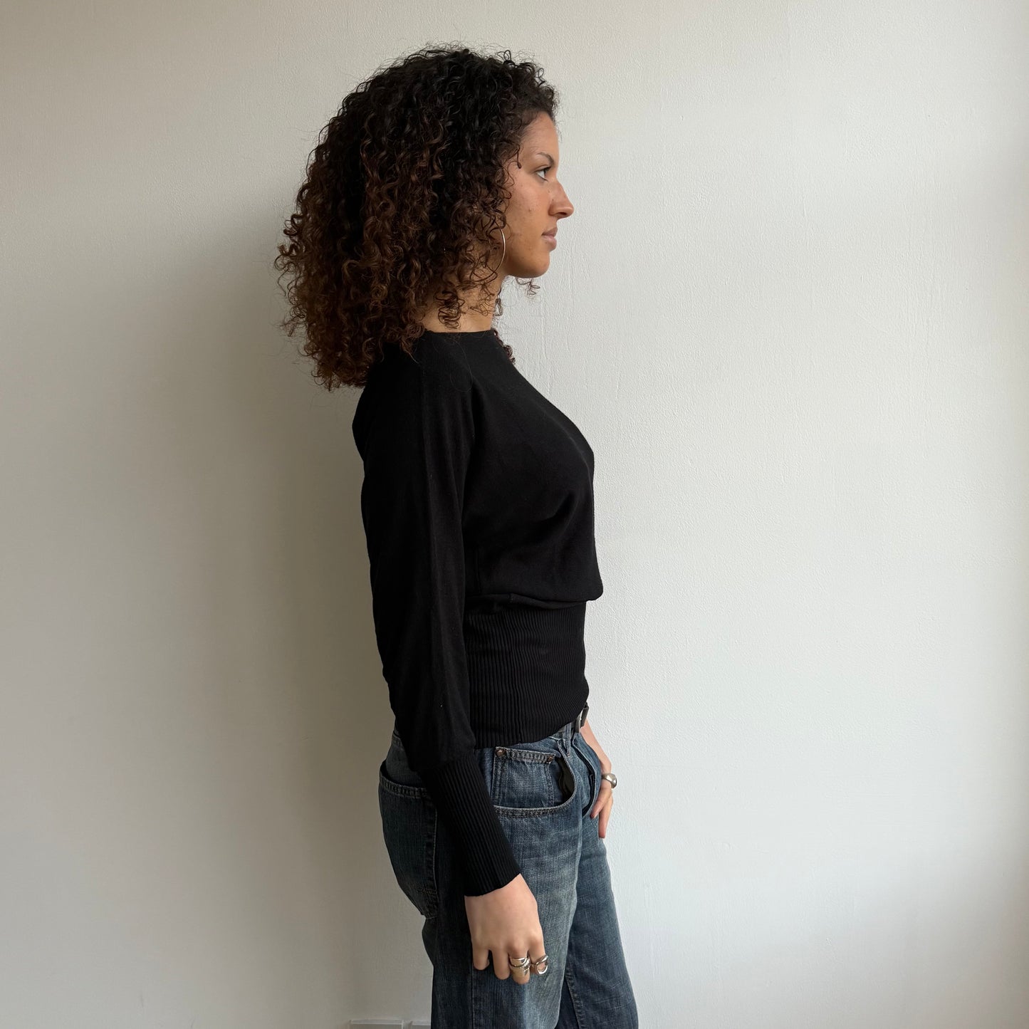 Black slouchy batwing jumper - Size S