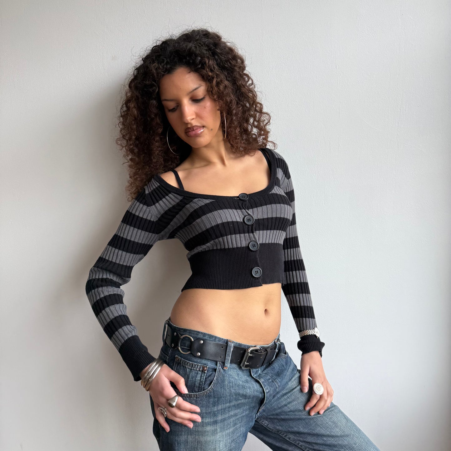 Black + grey crop cardi - Size S